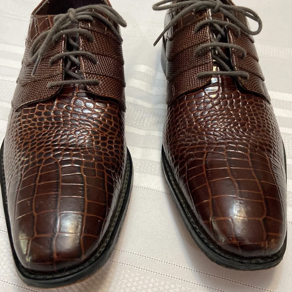 Stacy Adams Mens Brown Croc Print All Leather Oxford Dress Shoe - Nice! size 10